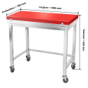 Table de travail en inox 1000x700 mm avec plaque de découpe rouge et renfort sur roulettes PREMIUM - GOLDINOX