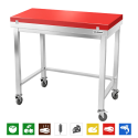 Table de travail en inox 1000x700 mm avec plaque de découpe rouge et renfort sur roulettes PREMIUM - GOLDINOX