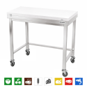 Table de travail en inox 1000x700 mm avec plaque de découpe blanche et renfort sur roulettes PREMIUM - GOLDINOX