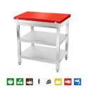Table de travail en inox 500x500 mm avec plaque de découpe rouge et 2 étagères PREMIUM - GOLDINOX