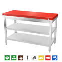 Table de travail en inox 1500x500 mm avec plaque de découpe rouge et 2 étagères PREMIUM - GOLDINOX