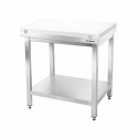 Table de travail en inox 500x500 mm avec plaque de découpe blanche et 2 étagères PREMIUM - GOLDINOX