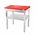 Table de travail en inox 600x600 mm avec plaque de découpe rouge et 2 étagères PREMIUM - GOLDINOX