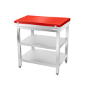 Table de travail en inox 800x600 mm avec plaque de découpe rouge et 2 étagères PREMIUM - GOLDINOX