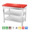 Table de travail en inox 1200x600 mm avec plaque de découpe rouge et 2 étagères PREMIUM - GOLDINOX