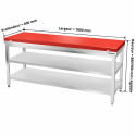 Table de travail en inox 1800x600 mm avec plaque de découpe rouge et 2 étagères PREMIUM - GOLDINOX