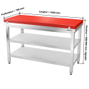 Table de travail en inox 1600x700 mm avec plaque de découpe rouge et 2 étagères PREMIUM - GOLDINOX