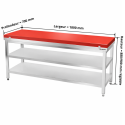 Table de travail en inox 1800x700 mm avec plaque de découpe rouge et 2 étagères PREMIUM - GOLDINOX