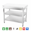 Table de travail en inox 1000x700 mm avec plaque de découpe blanche et 2 étagères PREMIUM - GOLDINOX