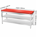 Table de travail en inox 2000x800 mm avec plaque de découpe rouge et 2 étagères PREMIUM - GOLDINOX