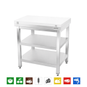Table de travail en inox 500x500 mm avec plaque de découpe blanche et 2 étagères PREMIUM - GOLDINOX