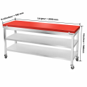 Table de travail en inox 2000x500 mm avec plaque de découpe rouge et 2 étagères sur roulettes PREMIUM - GOLDINOX