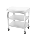 Table de travail en inox 800x500 mm avec plaque de découpe blanche et 2 étagères sur roulettes PREMIUM - GOLDINOX