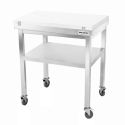 Table de travail en inox 800x500 mm avec plaque de découpe blanche et 2 étagères sur roulettes PREMIUM - GOLDINOX