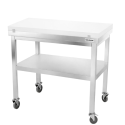 Table de travail en inox 1000x500 mm avec plaque de découpe blanche et 2 étagères sur roulettes PREMIUM - GOLDINOX