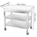Table de travail en inox 1200x500 mm avec plaque de découpe blanche et 2 étagères sur roulettes PREMIUM - GOLDINOX