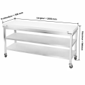 Table de travail en inox 2000x500 mm avec plaque de découpe blanche et 2 étagères sur roulettes PREMIUM - GOLDINOX