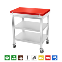 Table de travail en inox 600x600 mm avec plaque de découpe rouge et 2 étagères sur roulettes PREMIUM - GOLDINOX