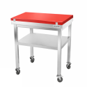 Table de travail en inox 800x600 mm avec plaque de découpe rouge et 2 étagères sur roulettes PREMIUM - GOLDINOX