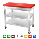 Table de travail en inox 1000x600 mm avec plaque de découpe rouge et 2 étagères sur roulettes PREMIUM - GOLDINOX