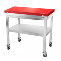 Table de travail en inox 1200x600 mm avec plaque de découpe rouge et 2 étagères sur roulettes PREMIUM - GOLDINOX
