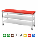Table de travail en inox 1800x600 mm avec plaque de découpe rouge et 2 étagères sur roulettes PREMIUM - GOLDINOX