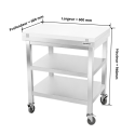 Table de travail en inox 600x600 mm avec plaque de découpe blanche et 2 étagères sur roulettes PREMIUM - GOLDINOX