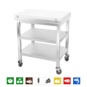 Table de travail en inox 600x600 mm avec plaque de découpe blanche et 2 étagères sur roulettes PREMIUM - GOLDINOX