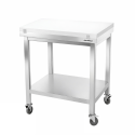 Table de travail en inox 800x600 mm avec plaque de découpe blanche et 2 étagères sur roulettes PREMIUM - GOLDINOX