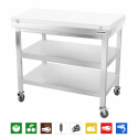 Table de travail en inox 1000x600 mm avec plaque de découpe blanche et 2 étagères sur roulettes PREMIUM - GOLDINOX