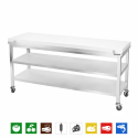 Table de travail en inox 1800x600 mm avec plaque de découpe blanche et 2 étagères sur roulettes PREMIUM - GOLDINOX