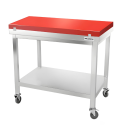 Table de travail en inox 1200x700 mm avec plaque de découpe rouge et 2 étagères sur roulettes PREMIUM - GOLDINOX