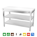 Table de travail en inox 1600x800 mm avec plaque de découpe blanche et 2 étagères sur roulettes PREMIUM - GOLDINOX