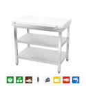 Table de travail en inox 700x700 mm avec plaque de découpe blanche et 2 étagères PREMIUM - GOLDINOX