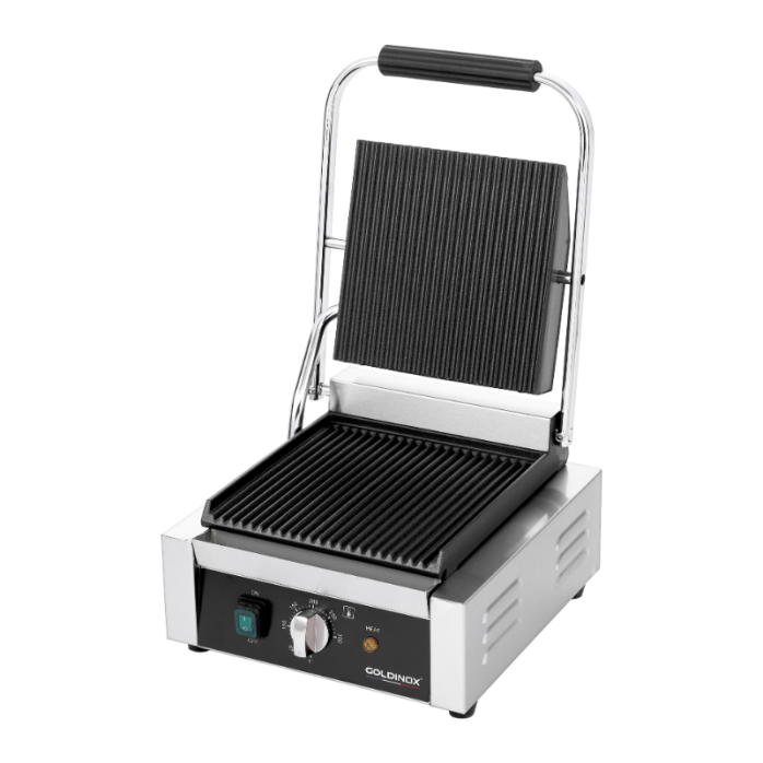 Contact Grill Panini Rainuré Haut et Bas - 235 x 225 mm / GOLDINOX