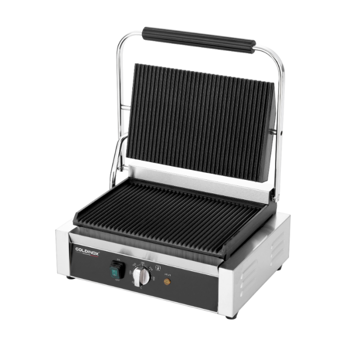 Contact Grill Panini Rainuré Haut et Bas - 340 x 230 mm / GOLDINOX