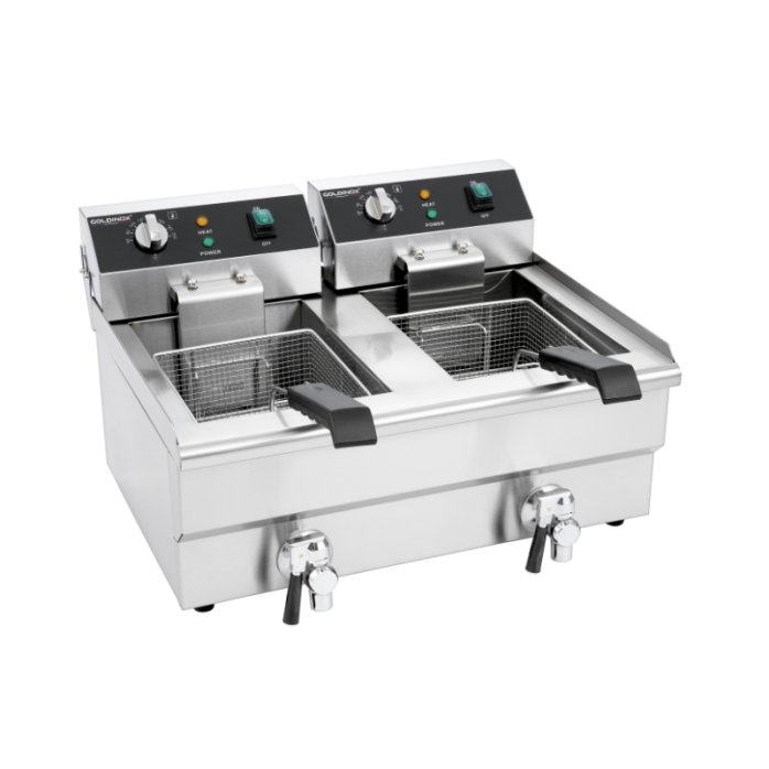 Friteuse électrique à poser professionnelle 10 + 10 Litres avec robinet de vidange (230V) IDEAL - GOLDINOX