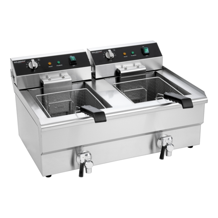 Friteuse électrique à poser professionnelle 16 + 16 Litres avec robinet de vidange (400V) IDEAL - GOLDINOX