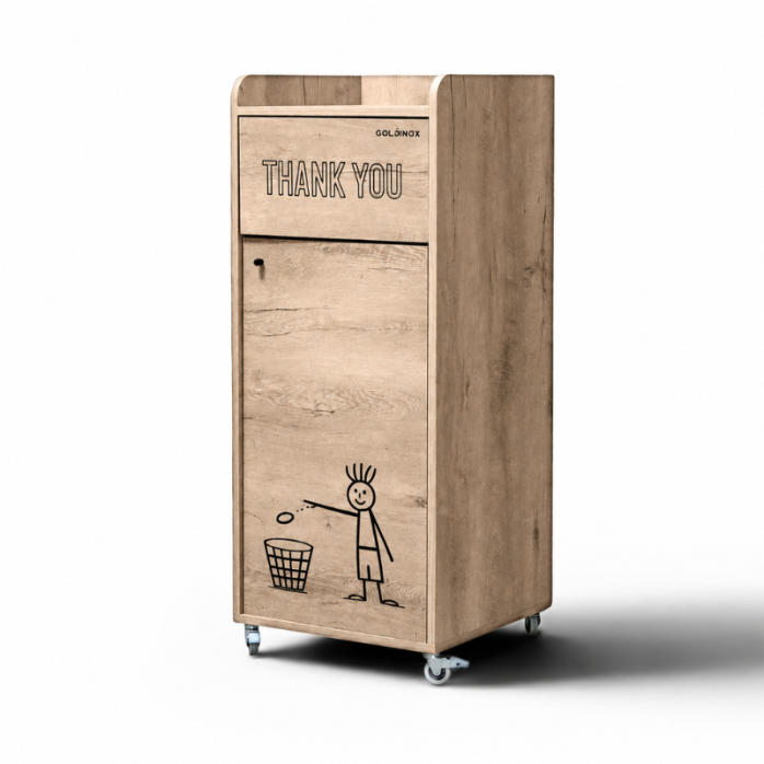 Poubelle snack "THANK YOU" en bois Chêne clair 100 Litres PREMIUM - GOLDINOX