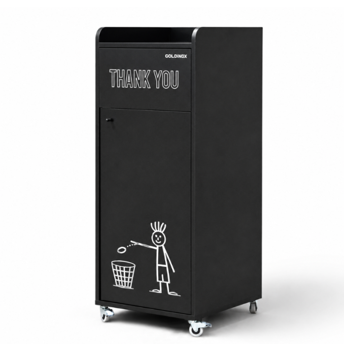 Poubelle snack "THANK YOU" en bois Noir 100 Litres PREMIUM - GOLDINOX