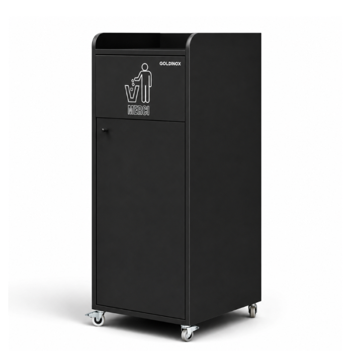 Poubelle snack "MERCI" en bois noir 100 Litres PREMIUM - GOLDINOX
