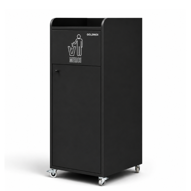 Poubelle snack "MERCI" en bois noir 100 Litres PREMIUM - GOLDINOX