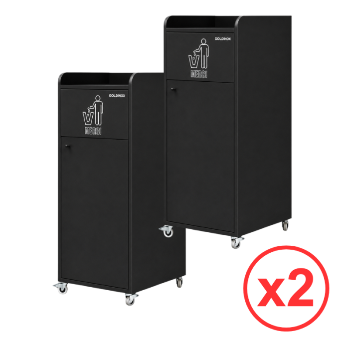 Lot de 2 Poubelle snack "MERCI" en bois noir 100 Litres PREMIUM - GOLDINOX
