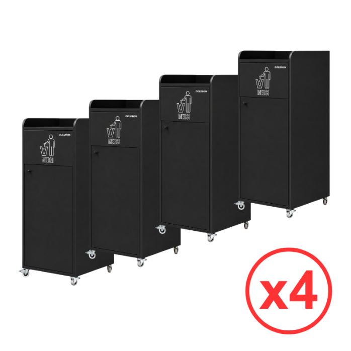 Lot de 4 Poubelles snack "MERCI" en bois noir 100 Litres PREMIUM - GOLDINOX