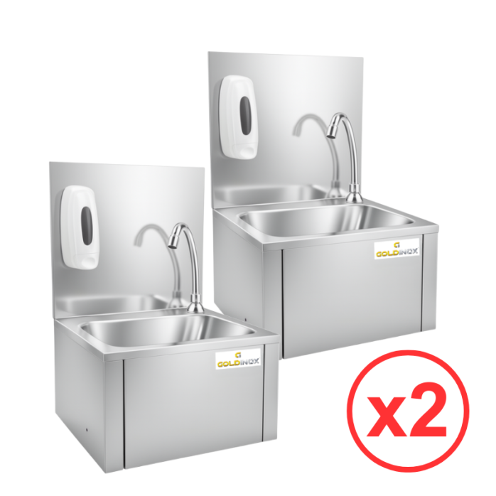 Lot de 2 Lave-mains à commande fémorale + Distributeur de savon PREMIUM / GOLDINOX