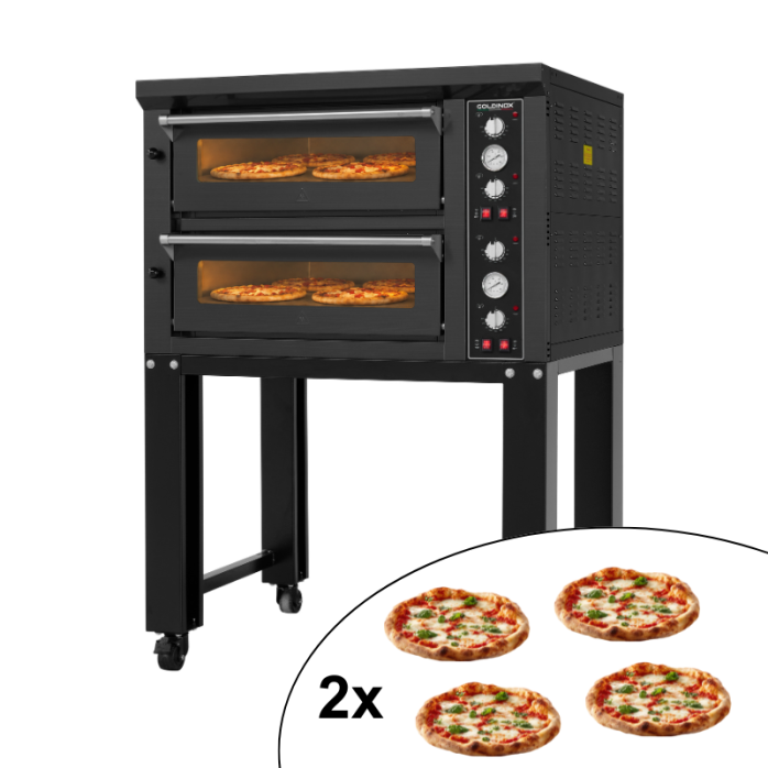 Four à pizza électrique 4 x Ø34 cm (6kW - 380V) sur roulettes Série "PIZZA CHEF" PREMIUM - GOLDINOX