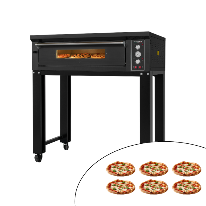 Four à pizza électrique 4 x Ø34 cm (6kW - 380V) sur roulettes Série "PIZZA CHEF" PREMIUM - GOLDINOX