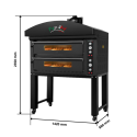 Four à pizza électrique 6 + 6 x Ø34 cm LARGE (16kW-380V) sur roulettes avec hotte d'extraction + moteur Série "PIZZA CHEF" PREMI