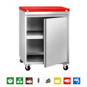 Meuble bas inox 600x600 mm sur roulettes avec plaque de découpe rouge PREMIUM - GOLDINOX