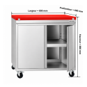 Meuble bas inox 800x600 mm sur roulettes avec plaque de découpe rouge PREMIUM - GOLDINOX